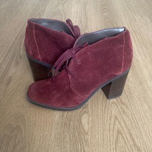 Franco Sarto Burgundy Suede Heeled Bootie